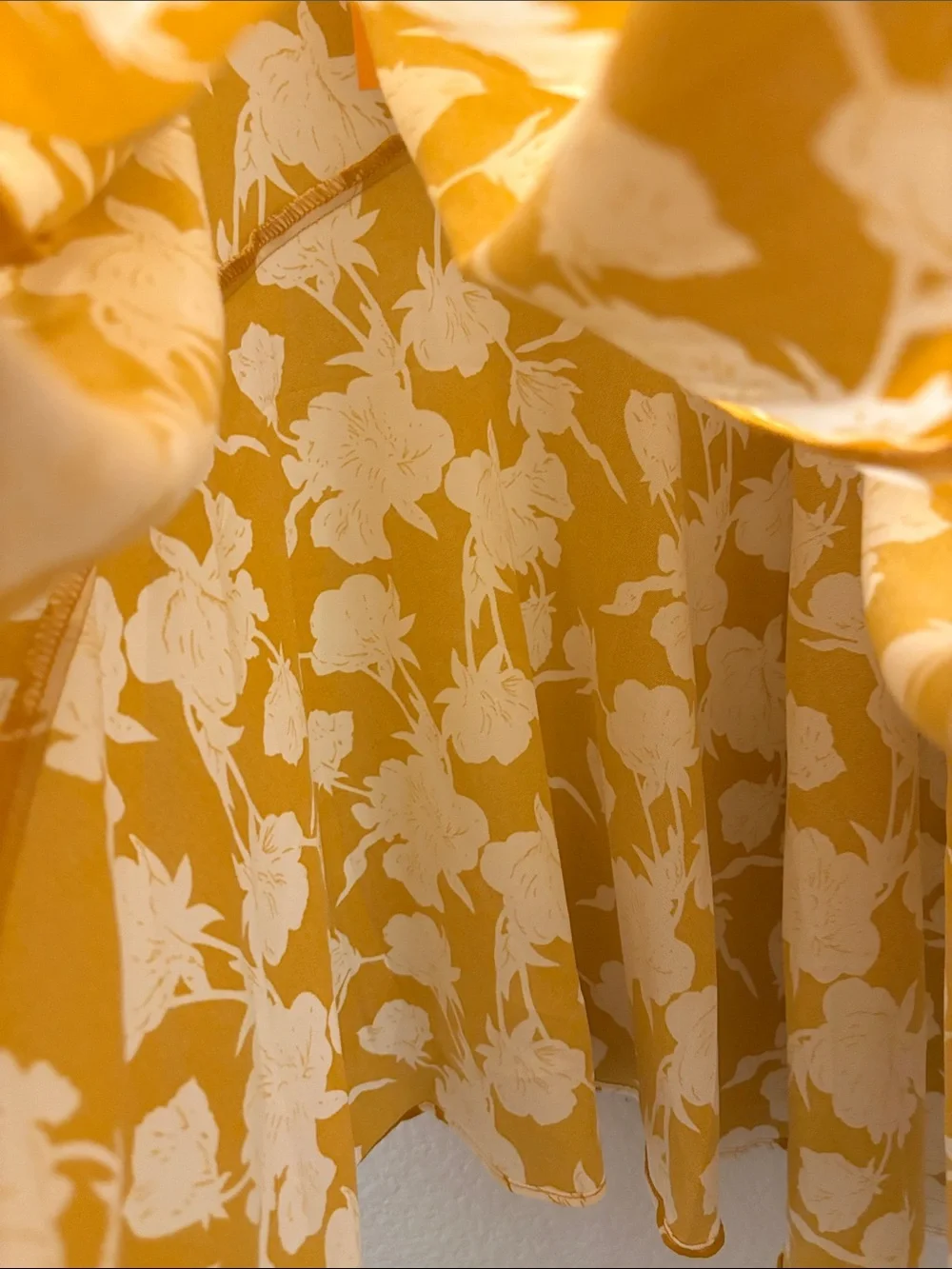High-Low Floral Midi Skirt in Mustard Yellow